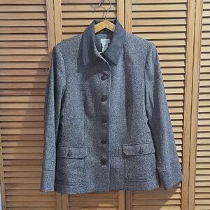 L.L. Bean Gray Wool-Blend Button Front Blazer with Dark Collar